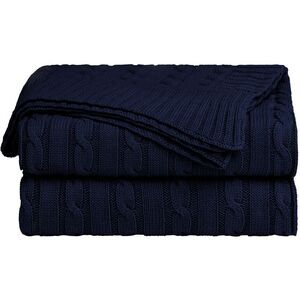 100% Cotton Throw Blanket for Sofa Soft Cable Knit Blanket 47" x 70" Navy Blue